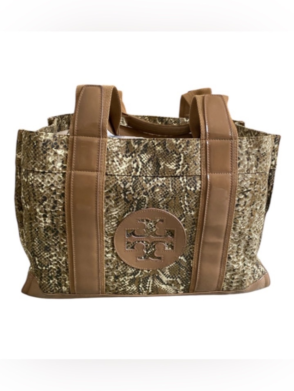 Tory Burch Ella snake print canvas/patent leather tote